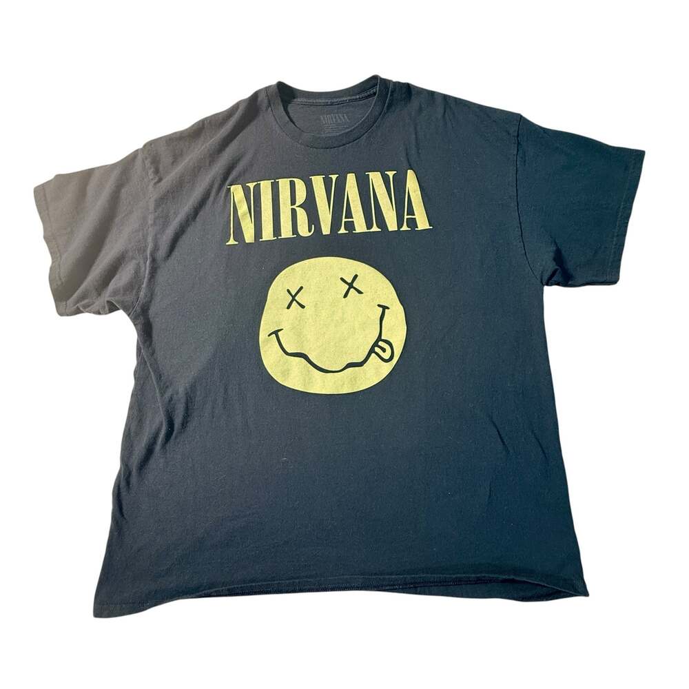 Nirvana Shirt Mens 2XL Black Yellow Smiley Face Graphic Short Sleeve Band Tee